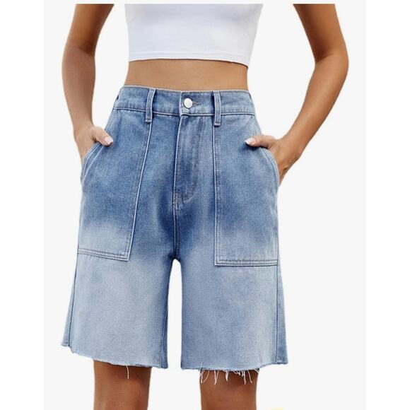 Acid Wash Jean Denim Shorts High Waisted Mom Women Bermuda Shorts Size Medium - Picture 1 of 4